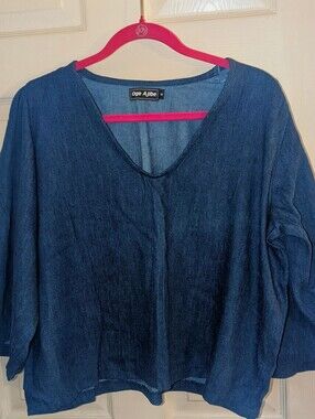 Oge Ajibe Women's Dark Denim Loose Fit V Neck Top